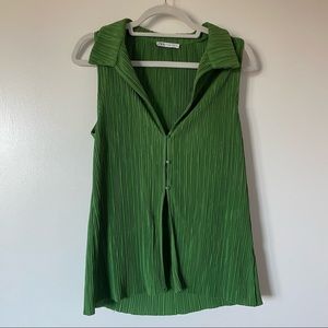 Zara, Size Large, Green Silky Ruffled Tank